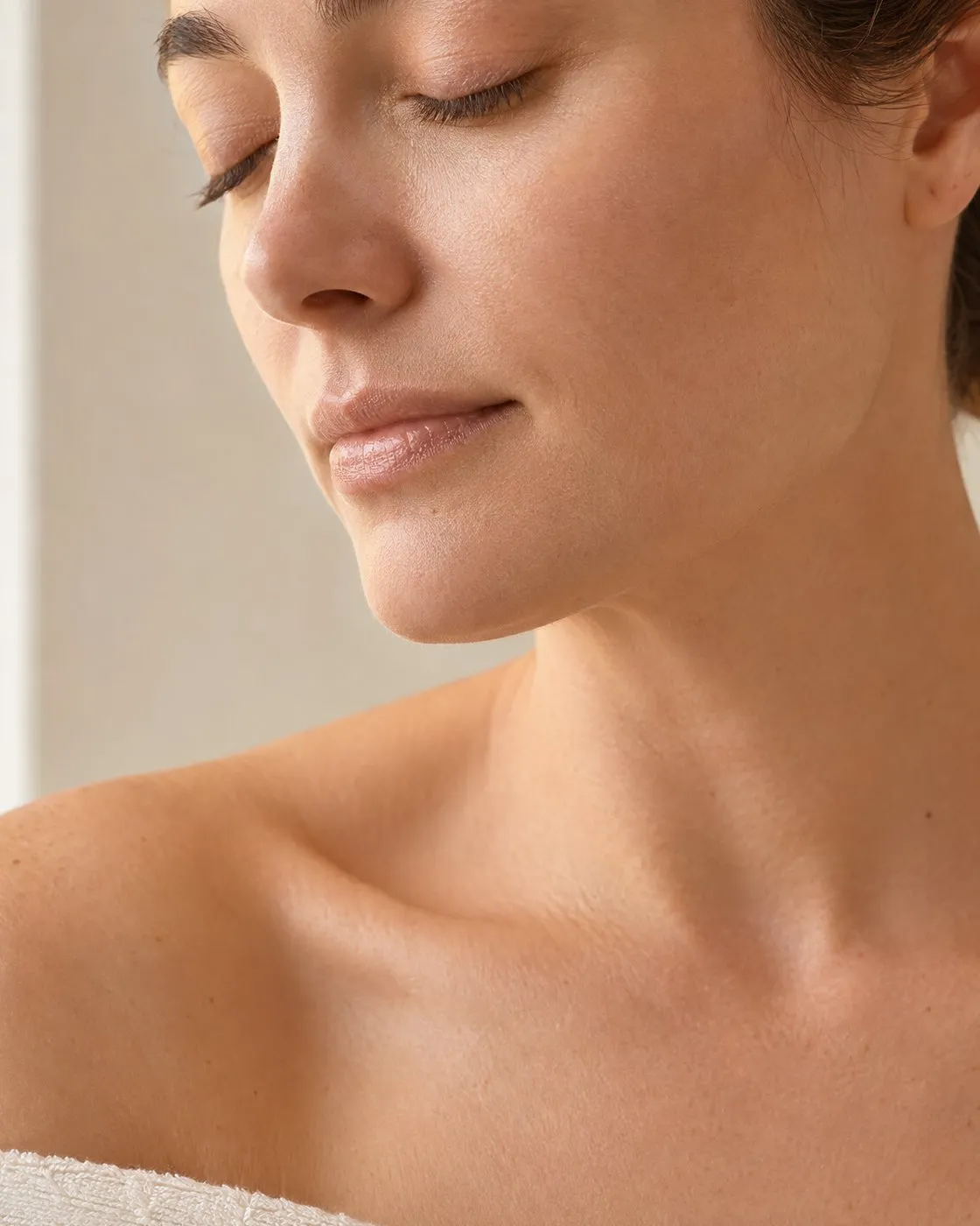 Close-up of calm, radiant skin