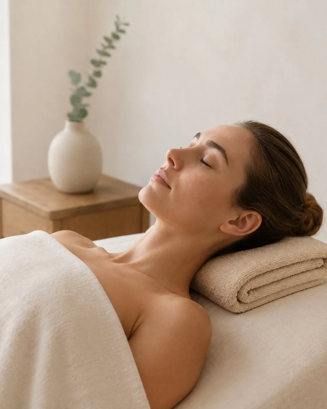 Client resting on a treatment bed